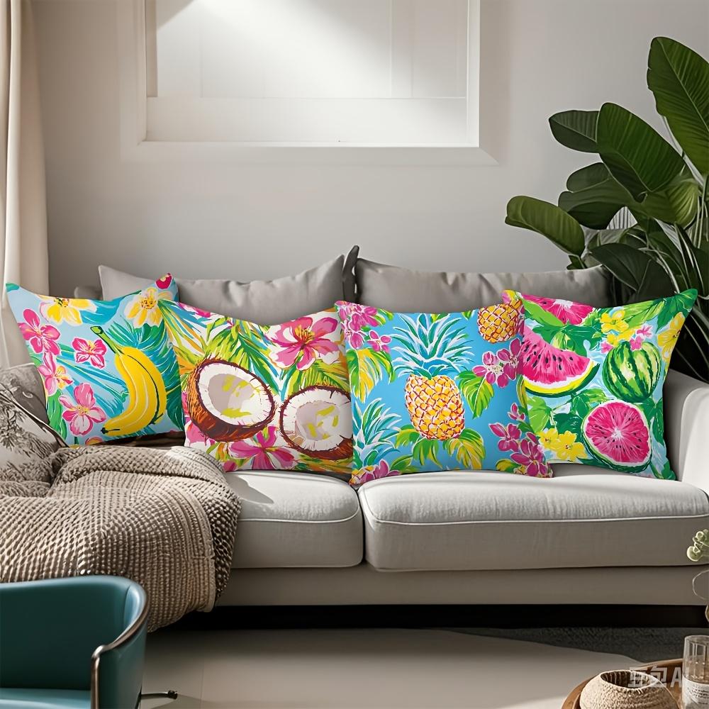 4Pcs Double-Sided Printed Pillow Covers Summer Beach Banana Coconut Pineapple Watermelon Cushion Cases For Patio Sofa Bedroom