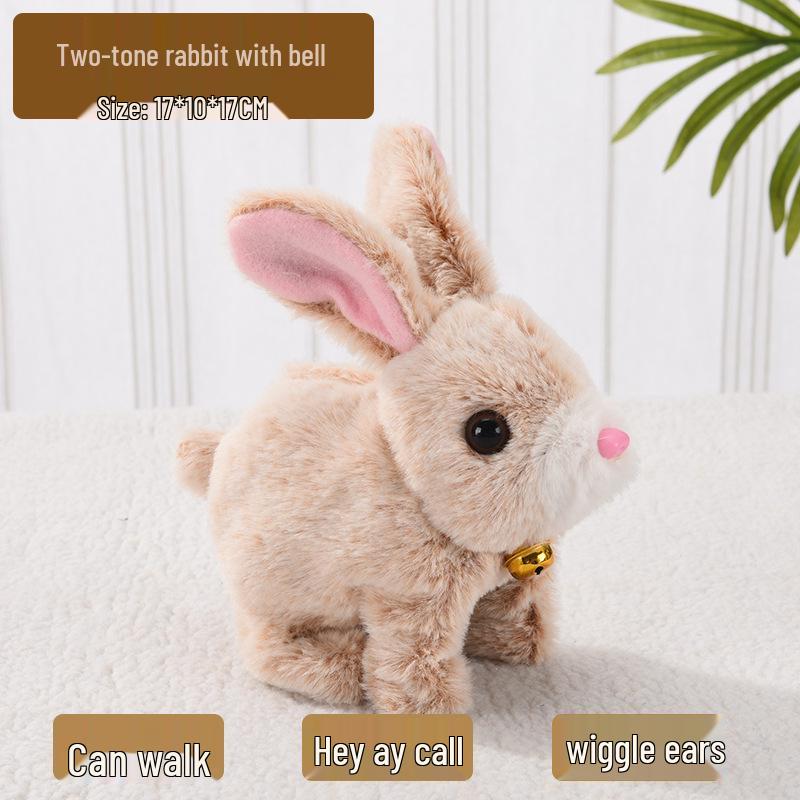 Plush Interactive White Rabbit Toy - Walking, Talking, Ear-Wiggling, Mouth-Moving Long-Haired Pet Simulation.