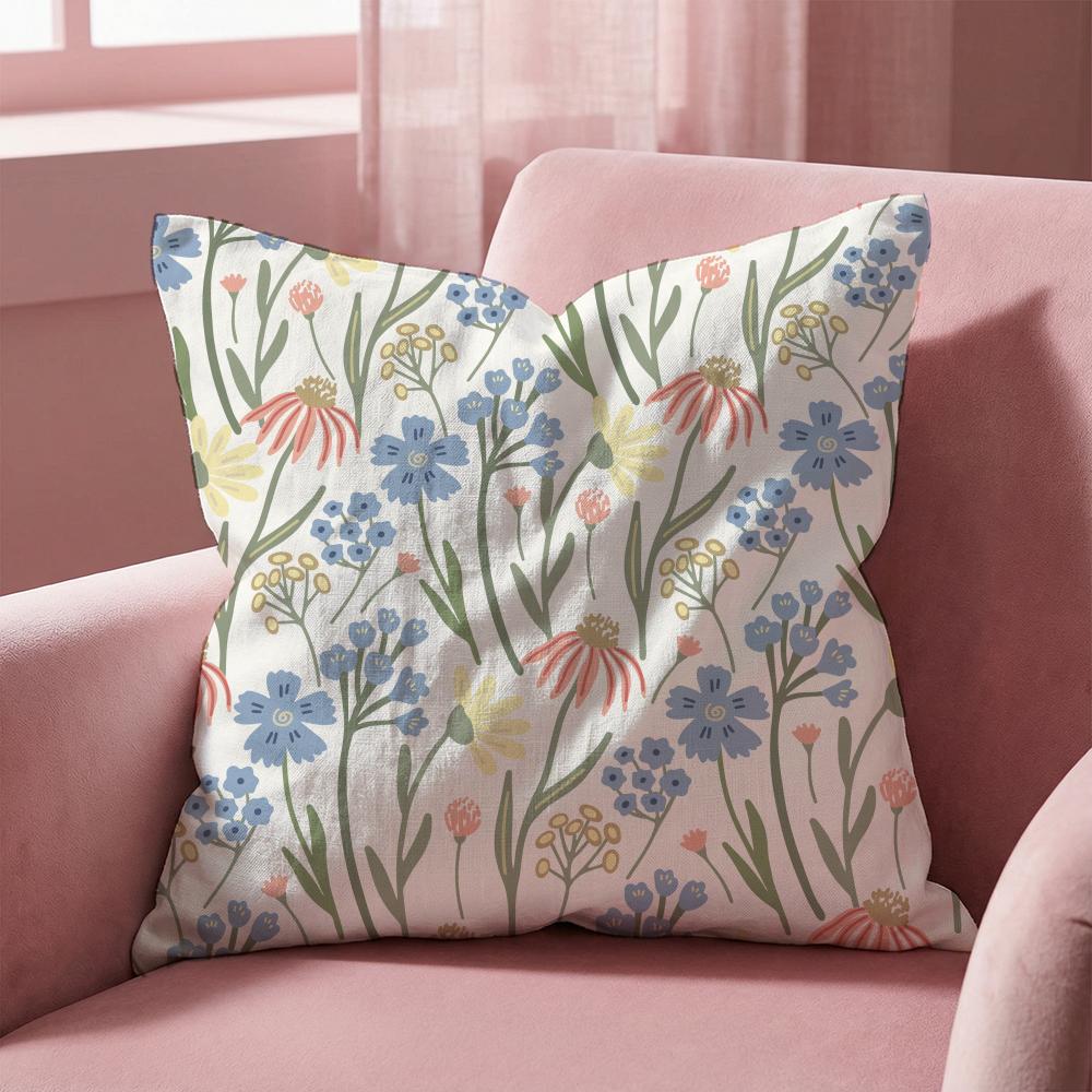 Spring Flower Print Cushion Cover Multi-Scene Pillow Cover for Home & Car - Reversible, Soft & Durable for Daily Use