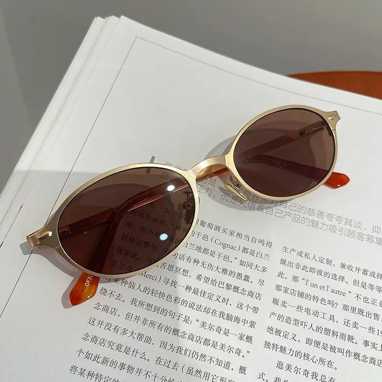 Retro Metal Frame Sunglasses Fashion Men'S Oval Outdoor Sun Glasses Women'S Fashion Trend Uv Protection Eyeglass Uv400