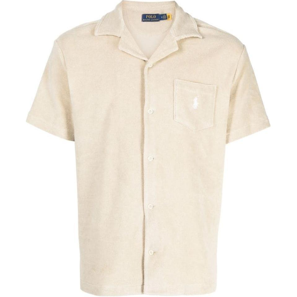 

Polo Ralph Lauren Ss23 Однотонная однобортная рубашка с коротким рукавом и вышитым логотипом, мужские рубашки бежевого цвета 710899170-003 M