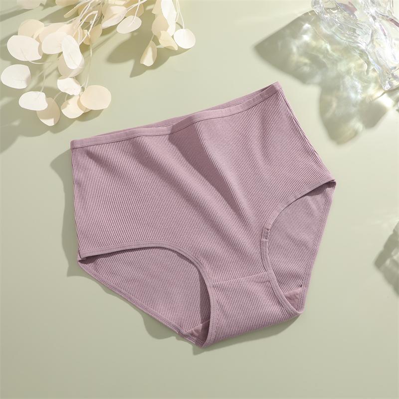 FINETOO Cotton Plus size Underwear Women's Striped High Waist Panties Sexy Elastic belt Breathable Brief 14 Colors Soft Lingerie
