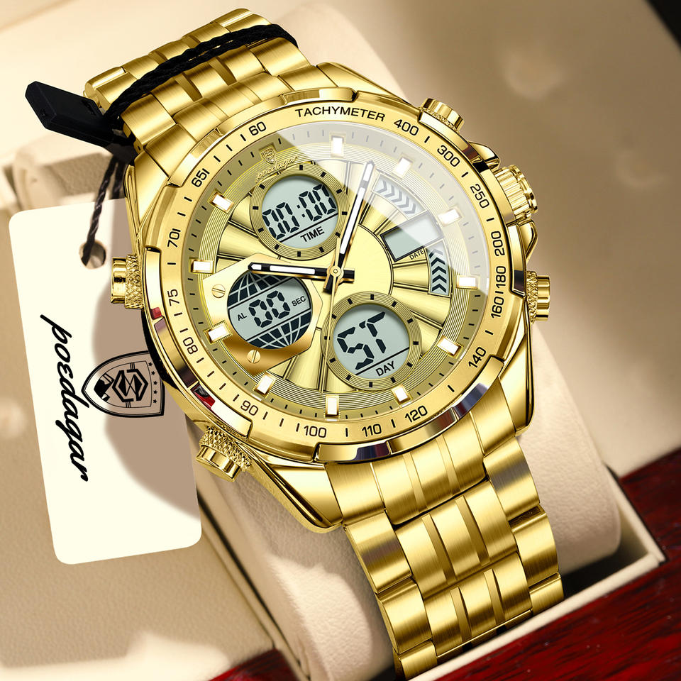 POEDAGAR Clock Waterproof Electronic LED Luxury Watches Dual Time Display Digital Stainless Steel Men Quartz Watch