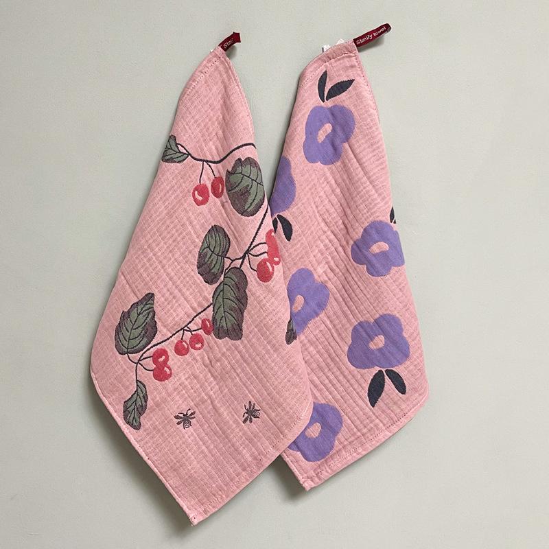 4 Layer 38X40Cm Cotton Yarn Decorative Pure Cotton Dish Cloth Quick Dry Tea Towel Retro Floral Hand Towel Home Restaurant