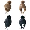 Winter Baby Knitted Hat With Earflaps Solid Color Pompon Beanie Cap Kids Boy Girl Thick Warm Plush Ear Protection Caps