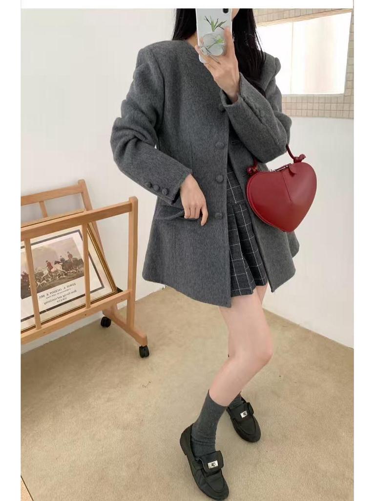 2025 Elegant Double-Faced Wool Coat - Slimming Casual Mid-Length, Perfect for Autumn & Winter.