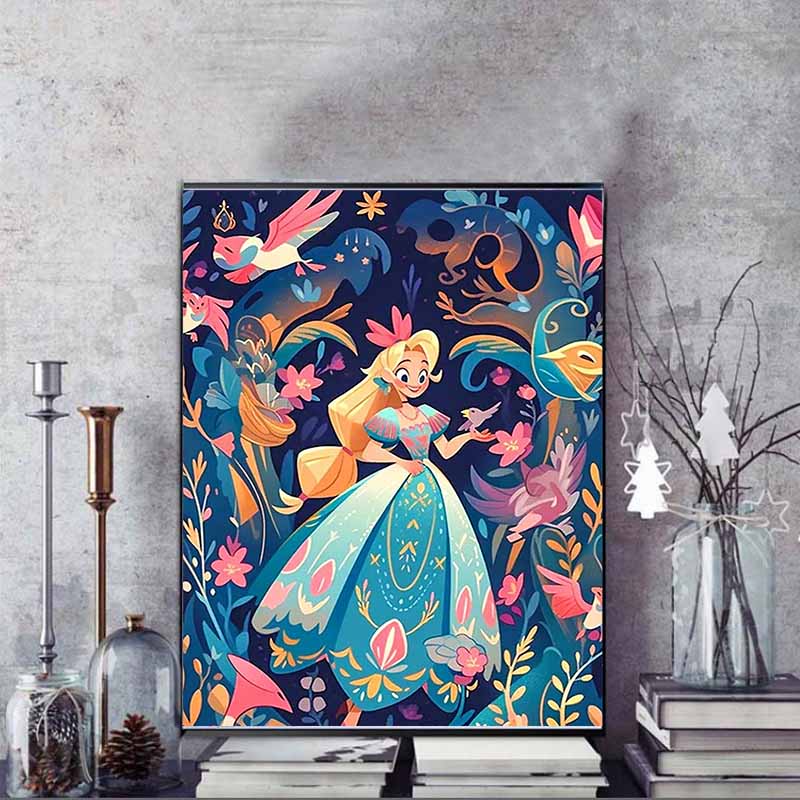 Disney Diamond Painting Princess Style Forest Theme Illustration Cute DIY Rhinestone Mosaic Cross Stitch Kit Embroidery Gift, Home Decor