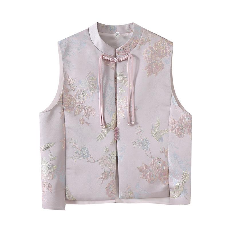 2025 spring high-end atmospheric thin mother outfit stand-up collar jacquard buckle temperament top