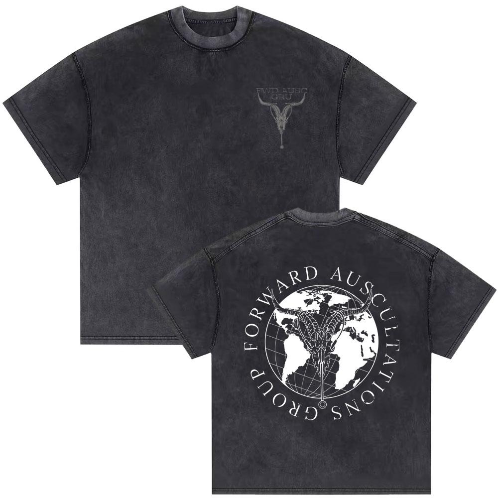 Washed Vintage Forward Observations Group Tshirt Skeleton Graphic Tees Mens Cotton Oversized Tshirt Male Gothic Punk T Shirts