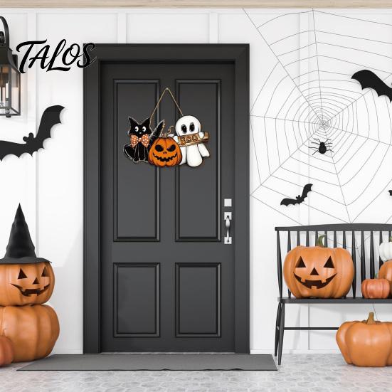 Halloween Party Favors Wooden Welcome Door Sign, Vintage Black Cat Jack-o-lantern Ghost Hanging Front Wall Showcase Decorations Decoration,