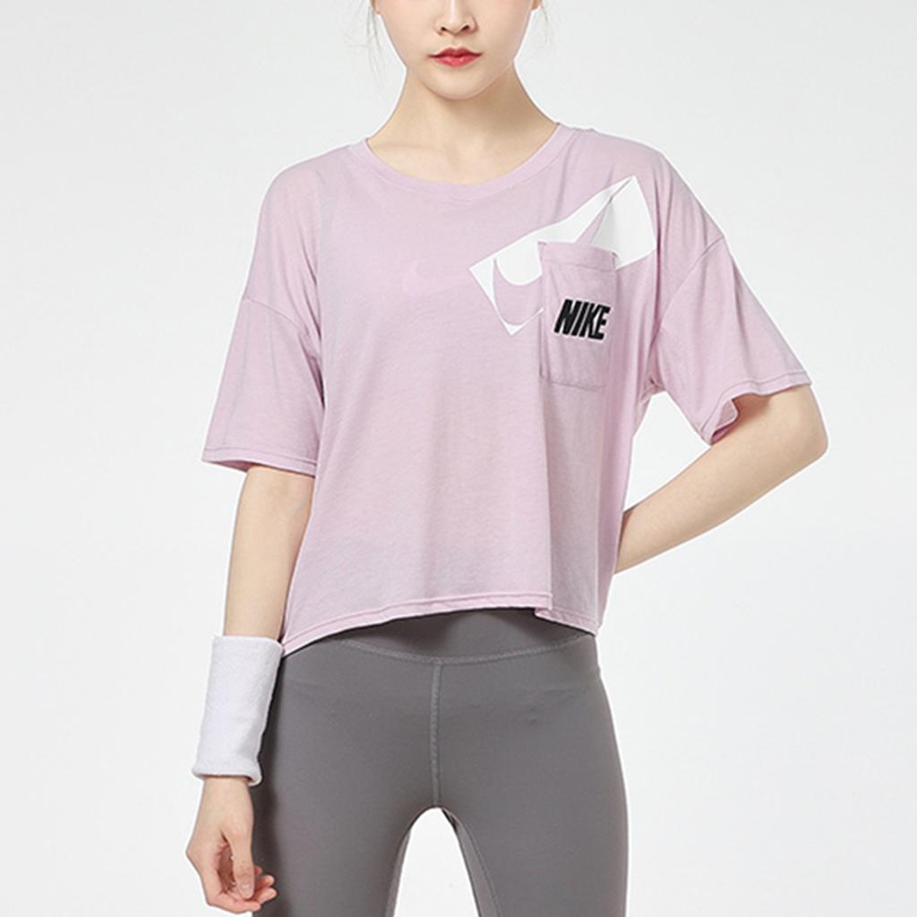 Nike Dri-Fit Loose Fit Cropped Short Sleeve T-Shirt Women Tops Pink DC7190-576