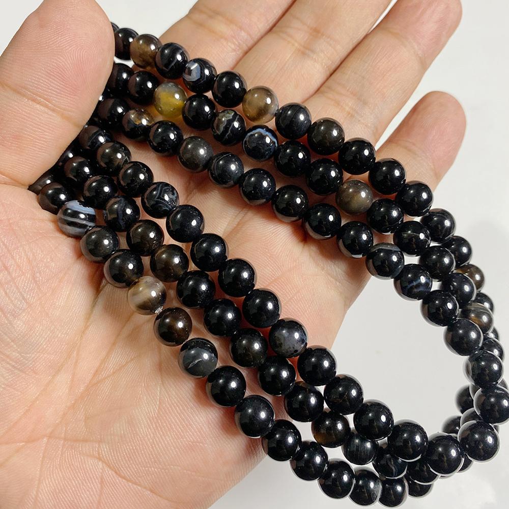 6 8 10 MM  Matte Natural Stone Beads Polished Blue Stripes Agates Stone Beads Diy Spacer Loose Beads for Jewelry Making Bracelet