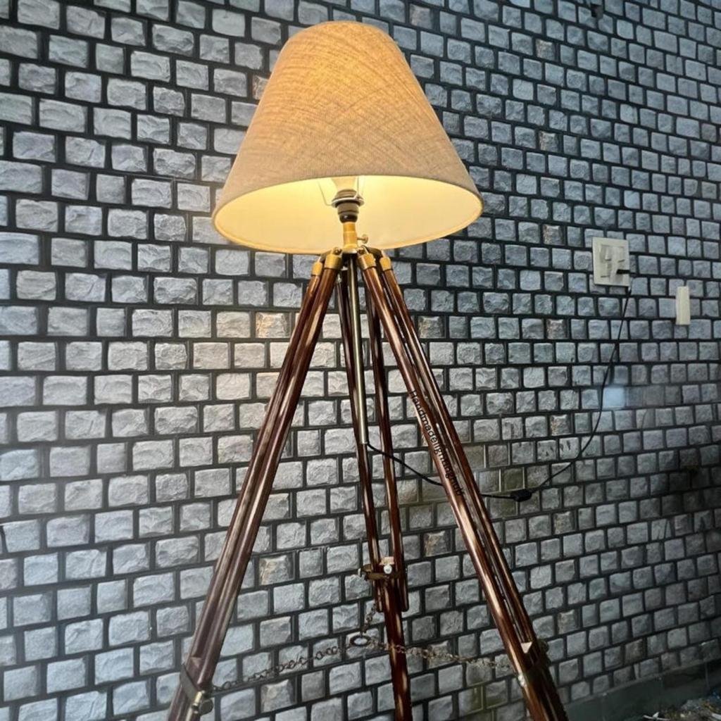 Large Natural Teak Wood Tripod Lamp - Industrial Designer Studio Floor Lamp, Adjustable Lighting Fixture Home Decor Collectible