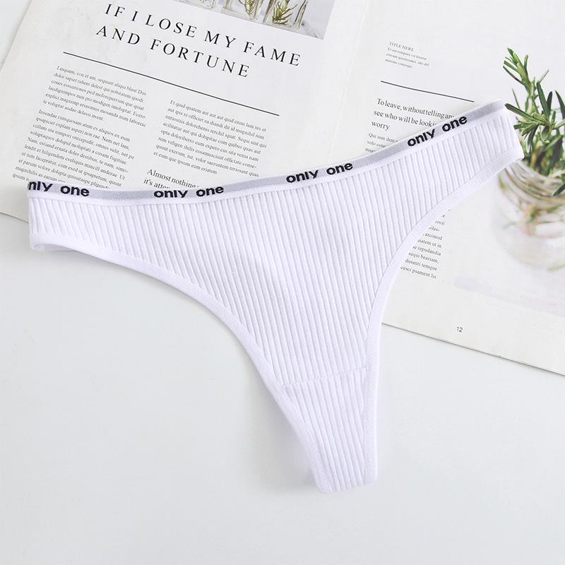 7-Color Women's Pure Cotton Fun & Sexy Mid-Waist European Size Ribbed Thong