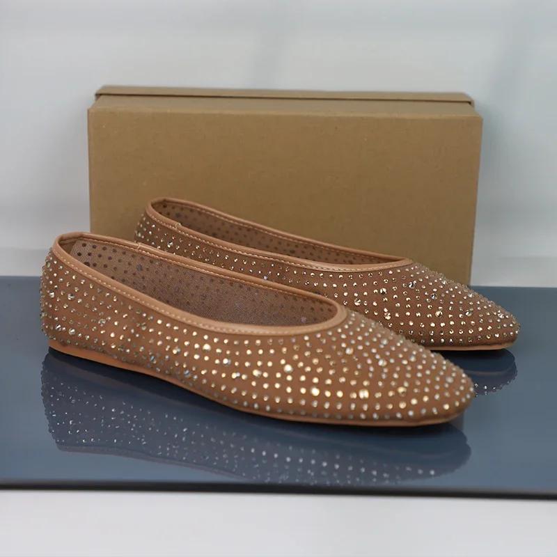 Fashion Luxury Rhinestones Women's Ballet Flats Breathable Mesh Shallow Comfort Casual Shoes Brand Designer 2025 Spring Ladies Footwear