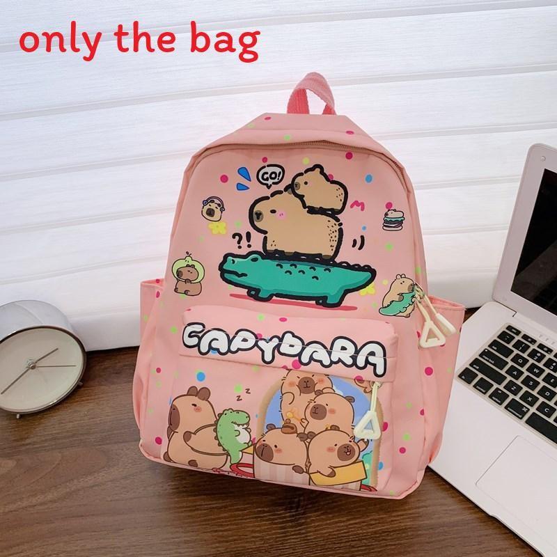 Cute Drinking Capybara Milk Tea Bcrocodile Fries Cartoon Pattern Backpack Kid