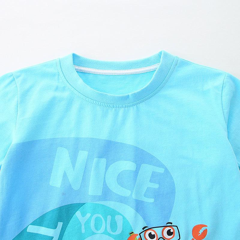 Children's suit Summer new cartoon shark Boys suit Knitted cotton children's clothing 2-piece set