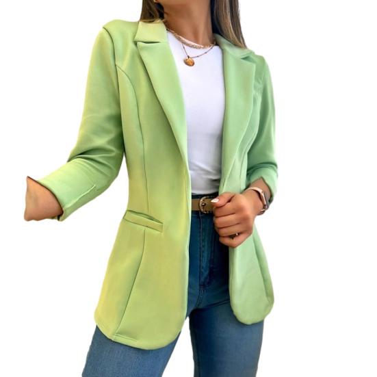 Women Fall Spring Coat Solid Color Lapel Long Sleeve Sraight Open Stitch Patch