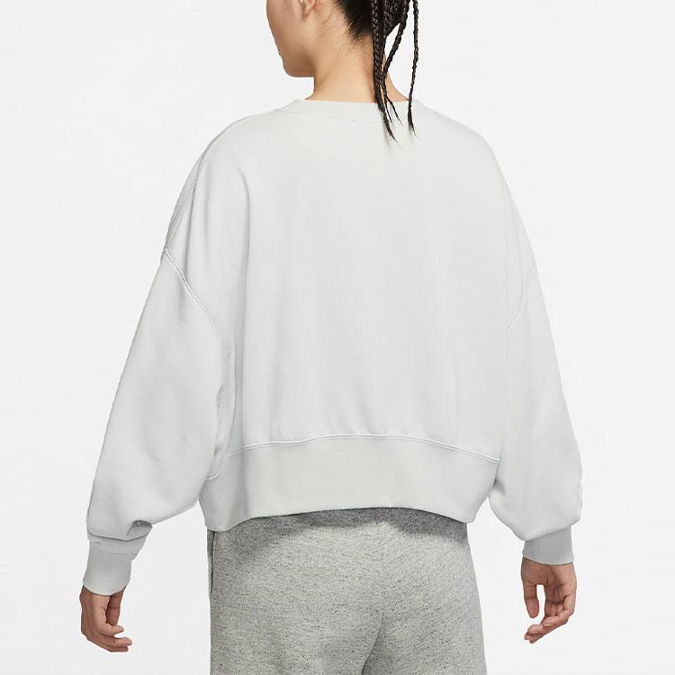 Nike Sportswear French Terry Logo Embroidered Oversized Crew Neck Sweatshirt Women Tops Grey DR7837-025