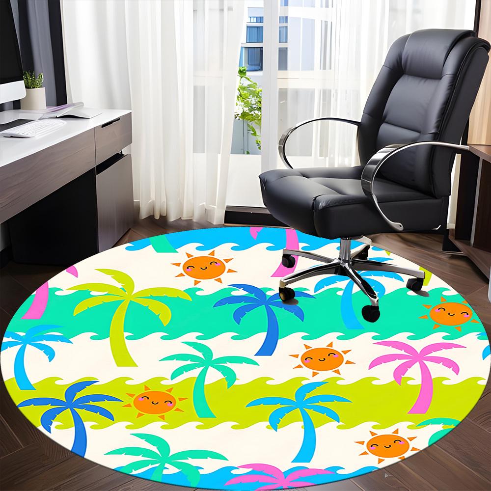 1pc Beachscape Office Round Rug, Non-slip, Soft and Durable Office Rug for Interior Decoration, Perfect for Office, Beautiful Decoration yy260324096
