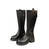 Sheepskin Version~ European Genuine Leather Boots, New Round Head Thick-soled Muffin-bottom Knight Boots, Belt Buckle High Boots