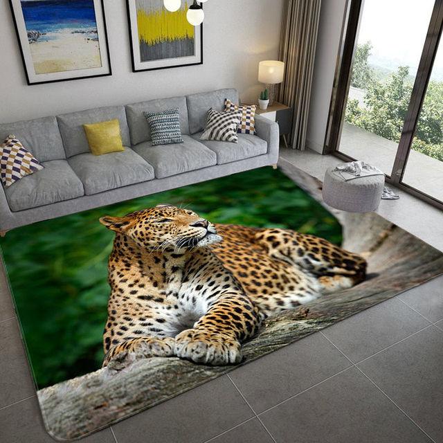 Fashion Leopard Pattern Carpet On The Floor 3d Animal Printed Big Carpet Living Room Soft Sponge Bathroom Mat Absorb Anti -Slip