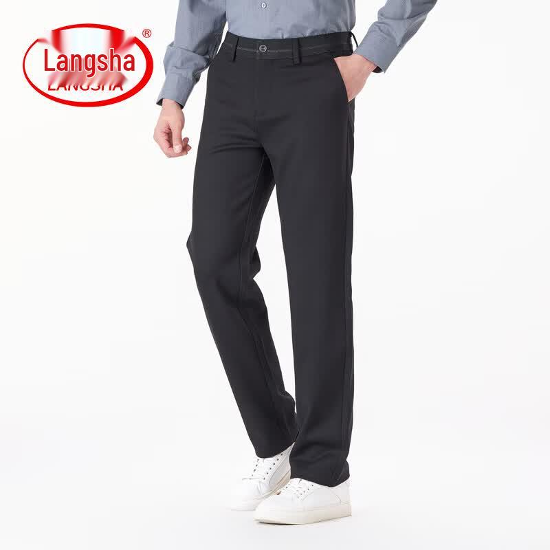 LangSha Men s Straight-Leg Business Casual Trousers 32