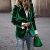 Women's Velvet Blazer Jacket Soft Touch Tailored Fit Dark Green Formal Casual Outerwear