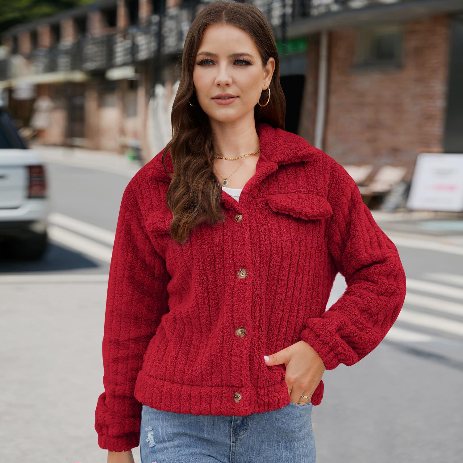 

Женская куртка большого размера, осенний кардиган с лацканами, короткое пальто M красный