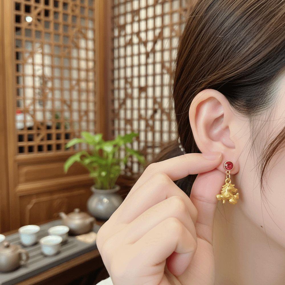 Chinese Style Red Pony Earrings Fashion Jewelry Horse Mascot Drop Earrings  Gift