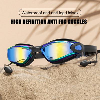 Schwimmbrille Schwimm-Ohrstöpsel Professionelle Wasserdichte Brille HD Anti-Beschlag UV Silikon Verstellbare Brille Herren Klare Brille