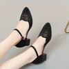 Summer Women One-word Buckle Sandals Flat Mid Heel Chunky Heel  PU Leather Shoes Hollow Mesh Soft Bottom Mom Single Shoes