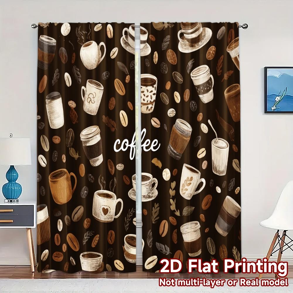 2pcs, 2D FLAT PRINTING Curtains (Without Rod) CoffeeHarmony(1) Popular Curtains&Drapes Versatile Polyester Curtains Art Deco