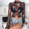 Long-sleeved Cupid Print T-shirt for Women's Autumn, Popular Semi-turtleneck Mesh Street Top for Women