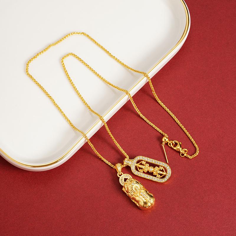 Ancient Vietnamese Gold Sand Pixiu Diamond Pestle Pendant Gourd Necklace