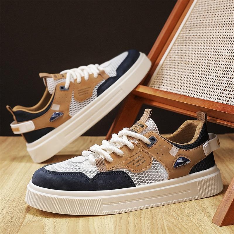 Mens Shoes 2025 Summer New Breathable White Shoes Mens Trendy and Versatile Thick Soled Sports Board Shoes Trendy Shoes
