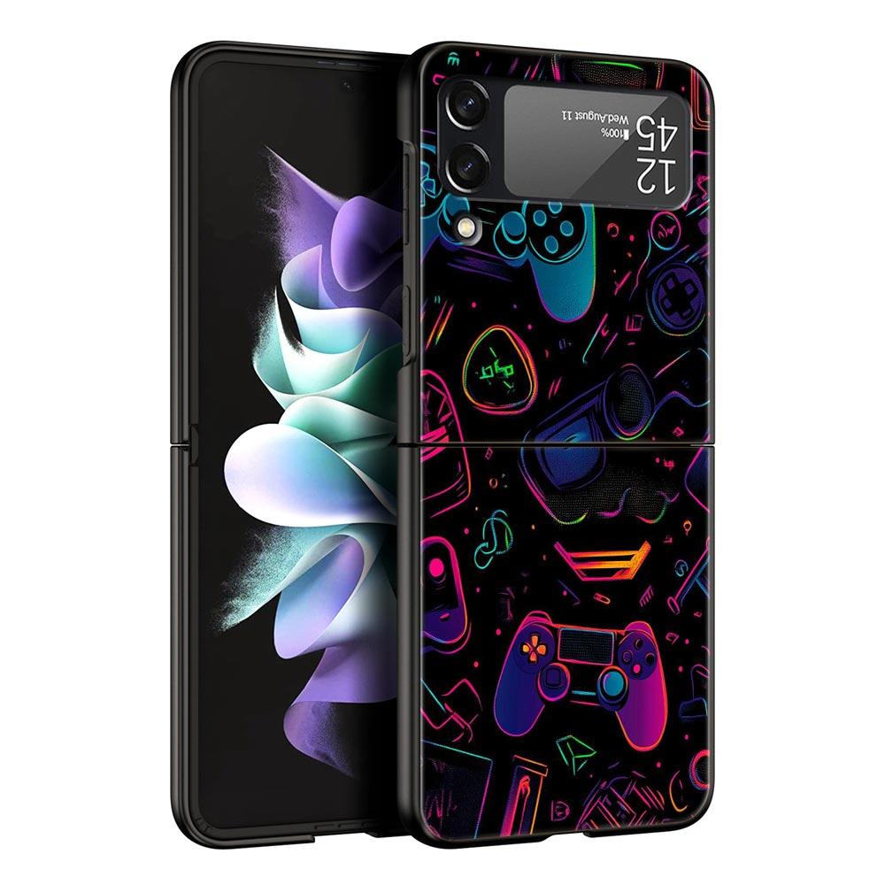 Game Controller Graphic Hard PC Phone Case For Samsung Galaxy Z Flip 7 6 5 4 Black Cover For Galaxy Z Flip 3 Foldable Fundas Bag