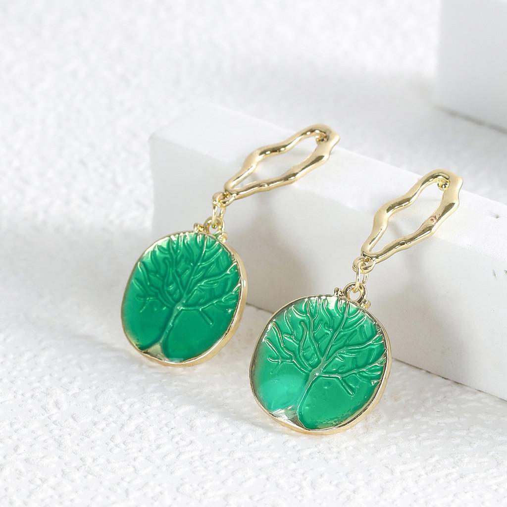 Elegant Round Tree Of Life Earrings Alloy Minimalist Geometric Design For Women