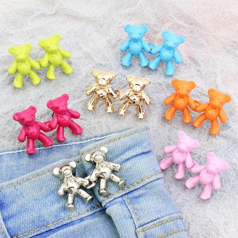 2Pcs Adjustable Jean Button Pins, Bear Shaped Waist Tightener Instant Jean Buttons for Jeans Pants, No Sewing Required