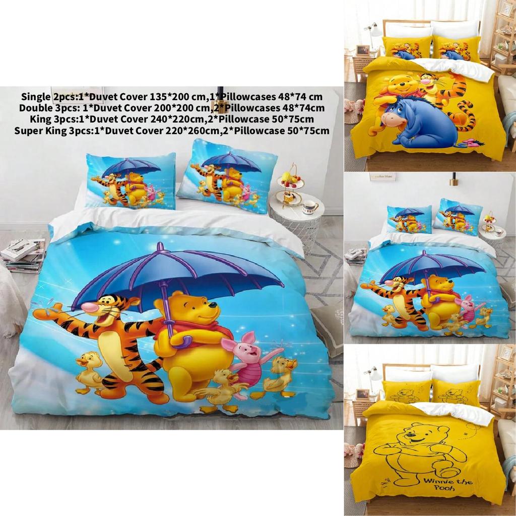 Pooh Bear Children Bedding Set With Active Dyeing For Toddler Bed Decor