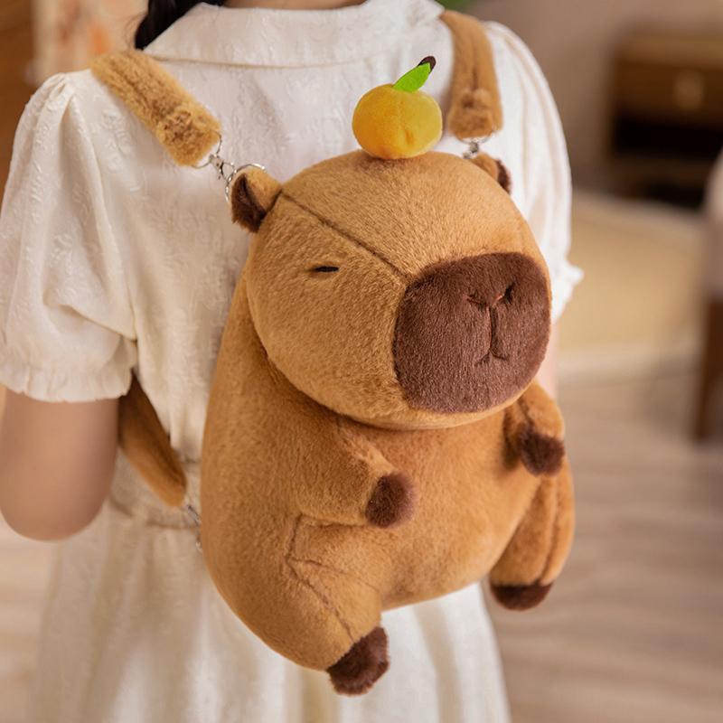 Kawaii Creative Animal Capybara Plush Backpack Doll Bow Food Fries Burger Flower Soft Plush Shoulder Bag Birthday Gift 35cm