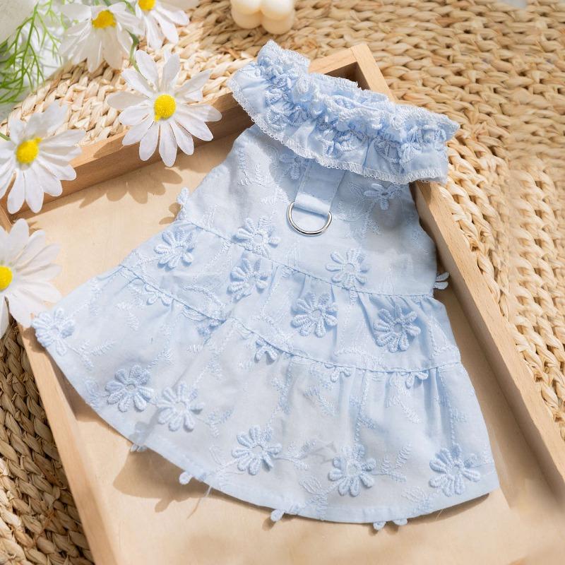 Spring and summer thin daisy skirt lace collar cat and dog clothing two-legged casual wear xs (recommended weight 0.5-1.5kg ) синий