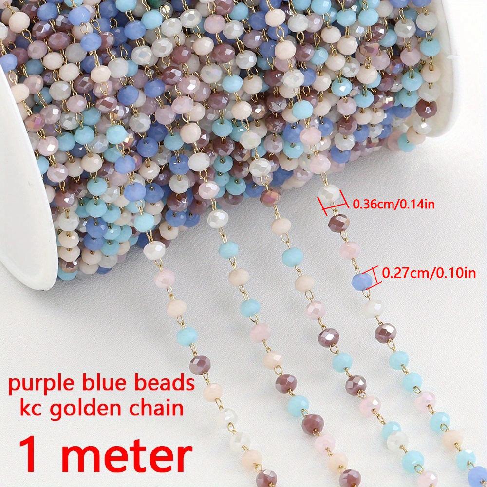 1M Stainless Steel Gold Color Chain Colorful Crystal Beads Chains for DIY Women Necklaces Bracelets Jewelry Making Accessories