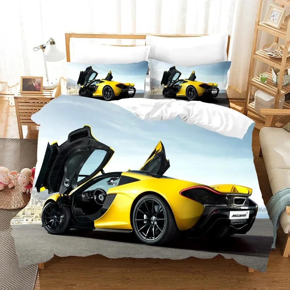Sportwagen 3D Rennwagen Bequeme Bettdecke Bettbezug Kissenbezug Bettwäscheset Kinder Schlafzimmer Dekoration Heimtextilien