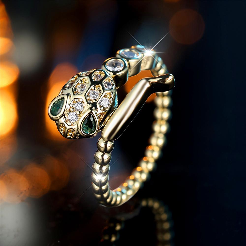 Charm Female White Snake Round Stone Adjustable Open Ring Gold Color Cute Gift Wedding Jewelry For Women