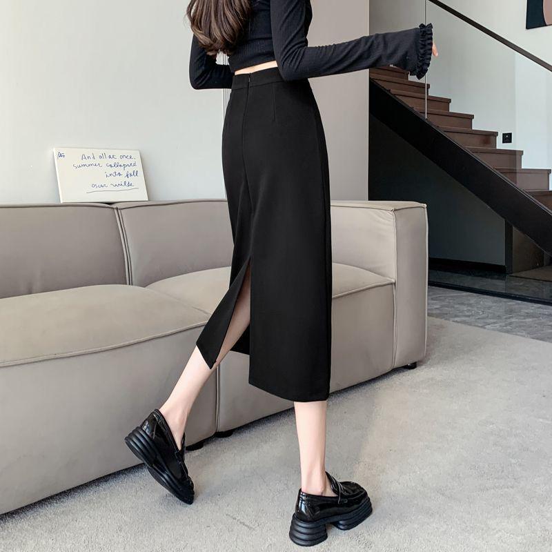 

Autumn 2025 Women s High-Waisted Wool Bodycon Pencil Skirt with Slit S Waist 66cm чёрный