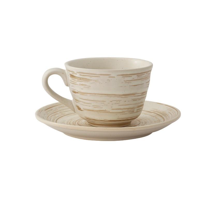 Ceramic Coffee Mug With Saucer Modern Minimalist Office Tea Cup Striped Breakfast Home Cafe