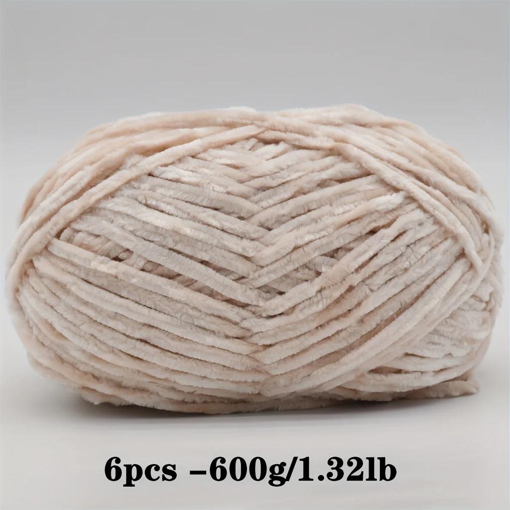 6-Pack Soft Chenille Velvet Yarn, 100g Each, 100% Polyester, Assorted Colors, for Crocheting Sweaters, Coats and DIY Crafts