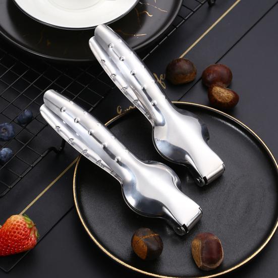 Kastanienklammer, glatte Kante, lebensmittelecht, hochfest, Nussschneider, einfarbig, offener Kastanien-Edelstahl, bequemer Griff, Kastanienschäler für die Küche