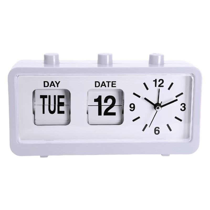 Classical Retro Mechanical Alarm Clock with Manual Flipped Calendar Date Day Time Display for Living Room or Office